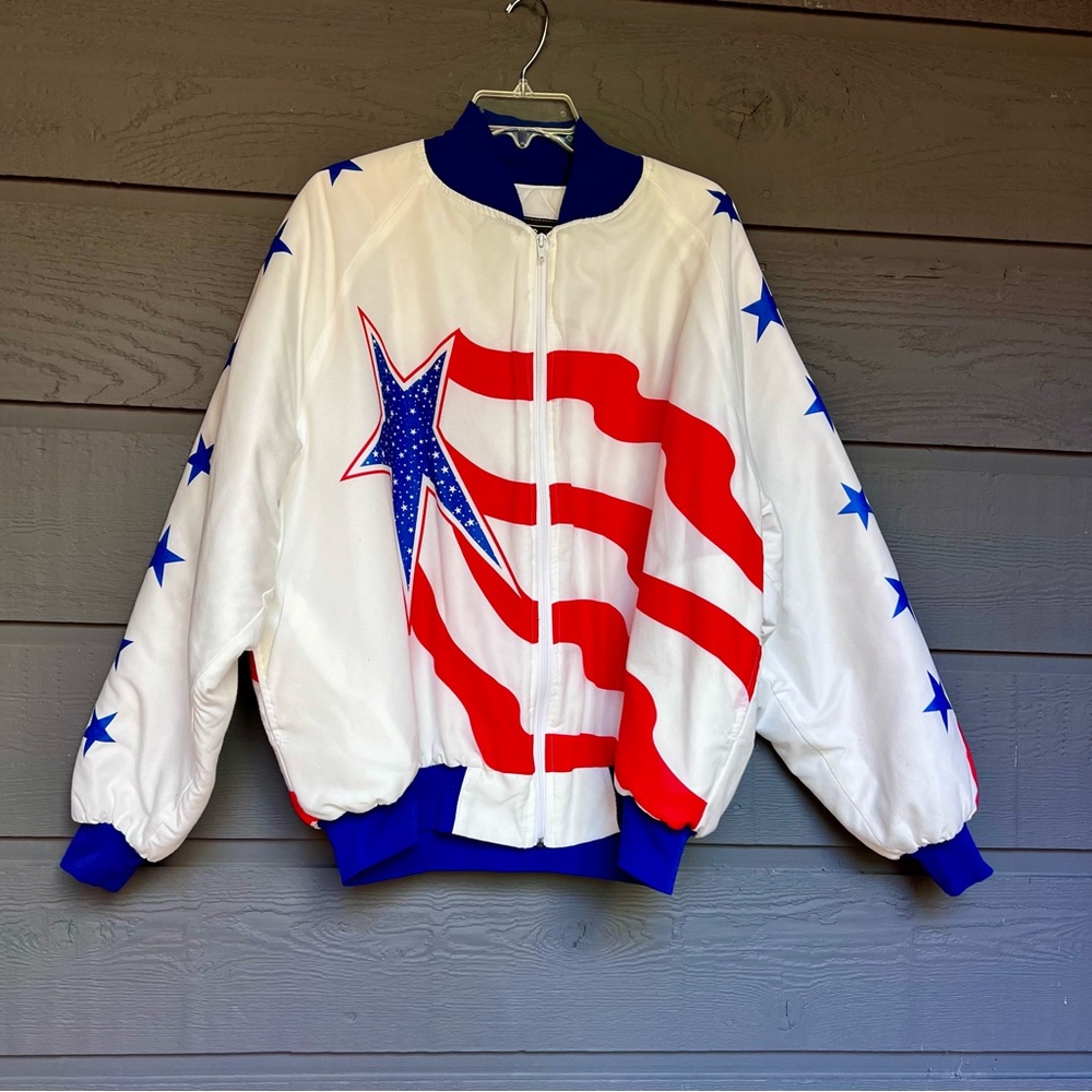 VINTAGE GREAT THREADS AMERICA FLAG JACKET SIZE X LARGE